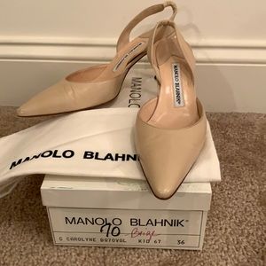 Manila Blahnik sling back cream leather shoes